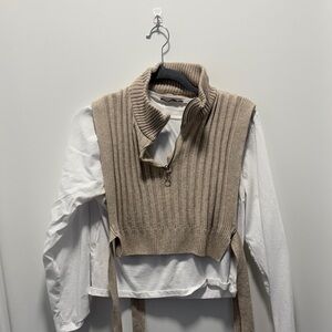 Zara Tan Ribbed Vest with White Top
